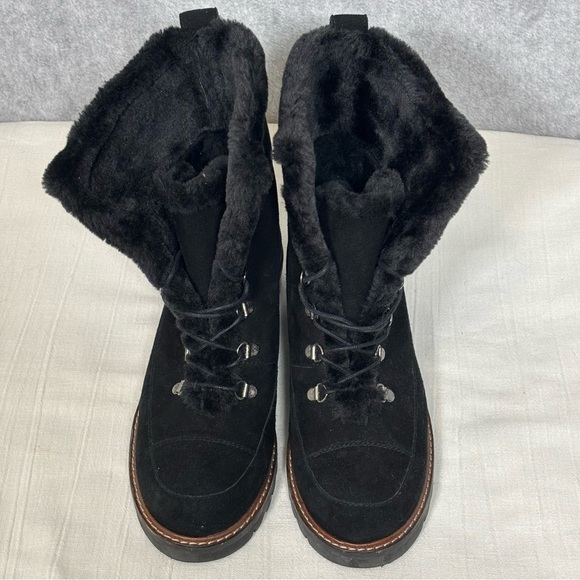 Stuart Weitzman Luge Faux Fur-Lined Suede Boots-Black-Women Size 8 - Picture 2 of 9